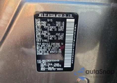 2015 Infiniti Qx80 из США, поврежденный, VIN JN8AZ2NE6F9086496